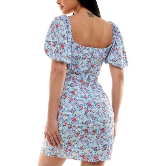 B. Smart Womens Juniors blue Floral Print Mini Bodycon Dress size 3 NWT - Picture 2 of 10